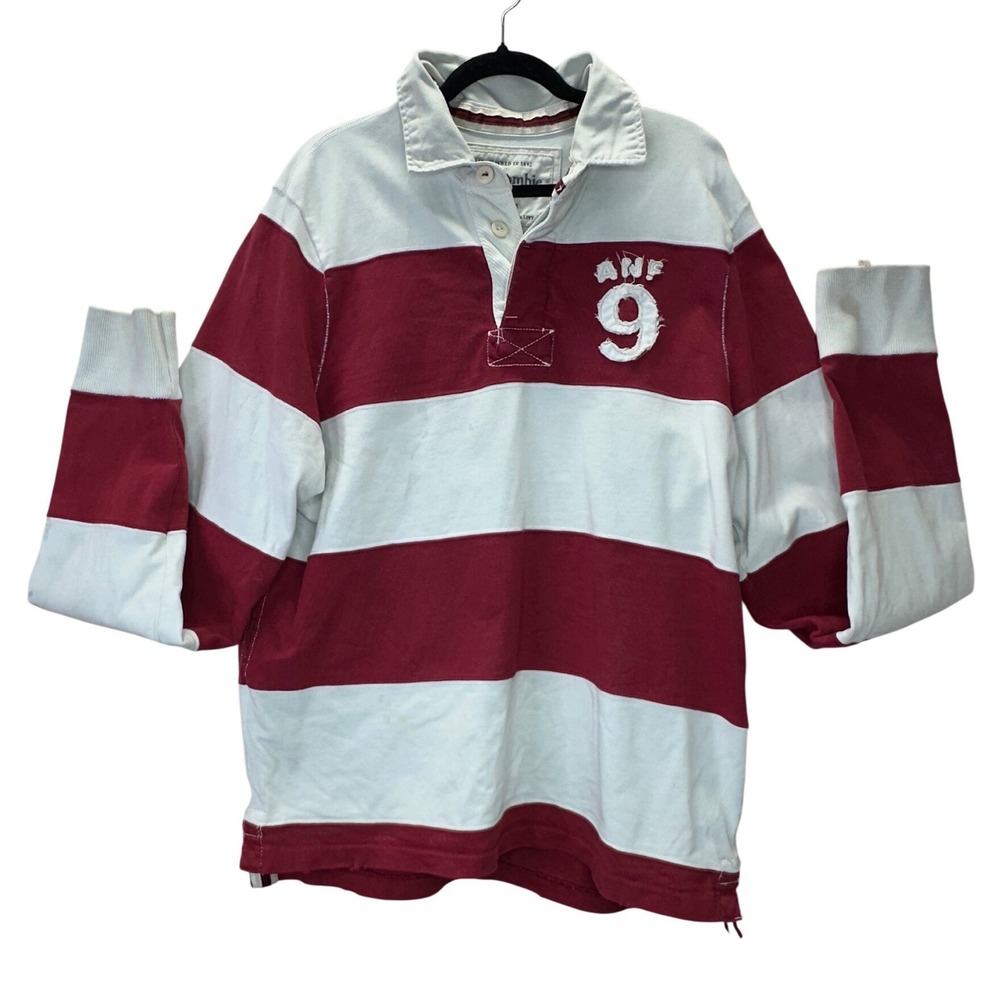Abercrombie & Fitch VTG XXL Rugby Shirt Burgundy White Striped Long Sleeve 9